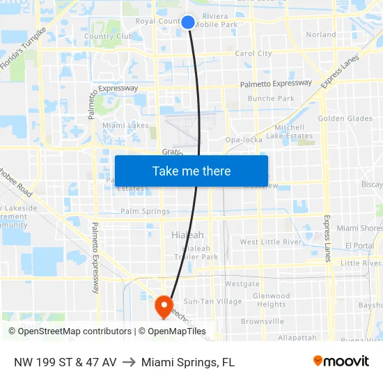 Nw 199 St & 47 Av to Miami Springs, FL map
