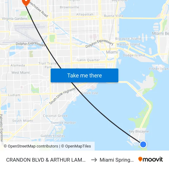 Crandon Blvd & Arthur Lamb Jr Rd to Miami Springs, FL map