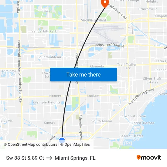 Sw 88 St & 89 Ct to Miami Springs, FL map