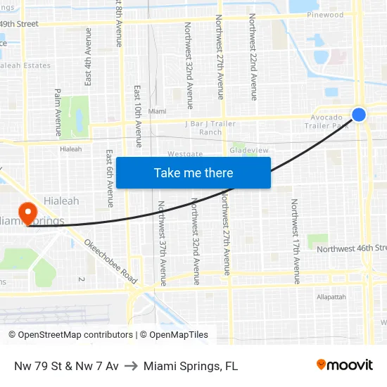 Nw 79 St & Nw 7 Av to Miami Springs, FL map