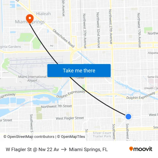 W Flagler St @ Nw 22 Av to Miami Springs, FL map