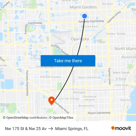 Nw 175 St & Nw 25 Av to Miami Springs, FL map