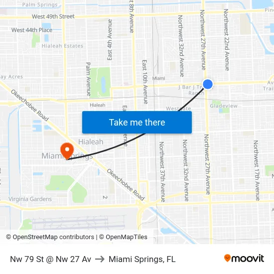 Nw 79 St @ Nw 27 Av to Miami Springs, FL map