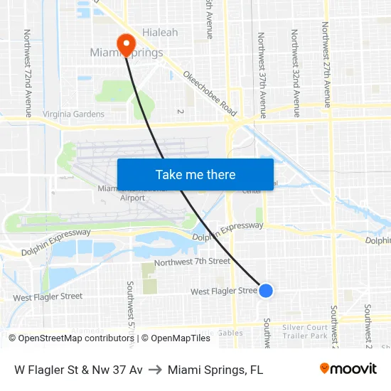 W Flagler St & Nw 37 Av to Miami Springs, FL map
