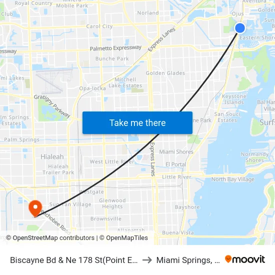 Biscayne Bd & Ne 178 St(Point East to Miami Springs, FL map