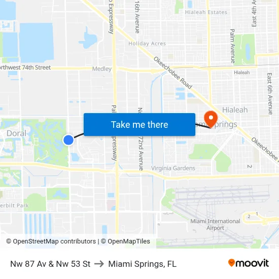Nw 87 Av & Nw 53 St to Miami Springs, FL map