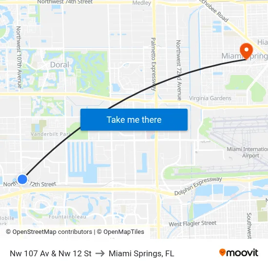Nw 107 Av & Nw 12 St to Miami Springs, FL map