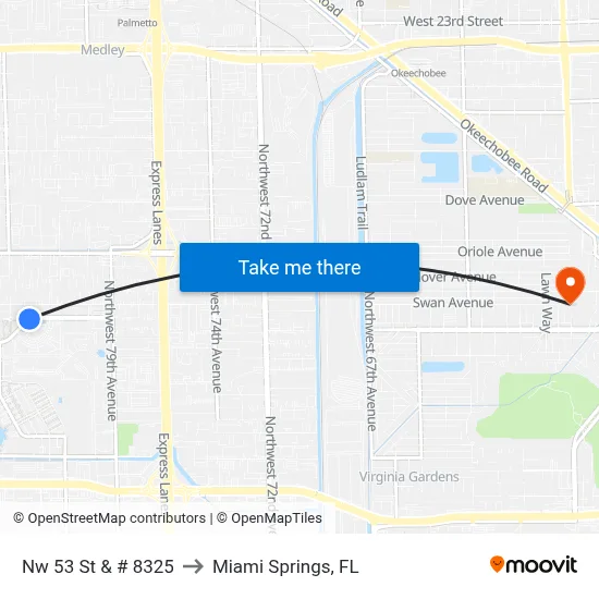 Nw 53 St & # 8325 to Miami Springs, FL map