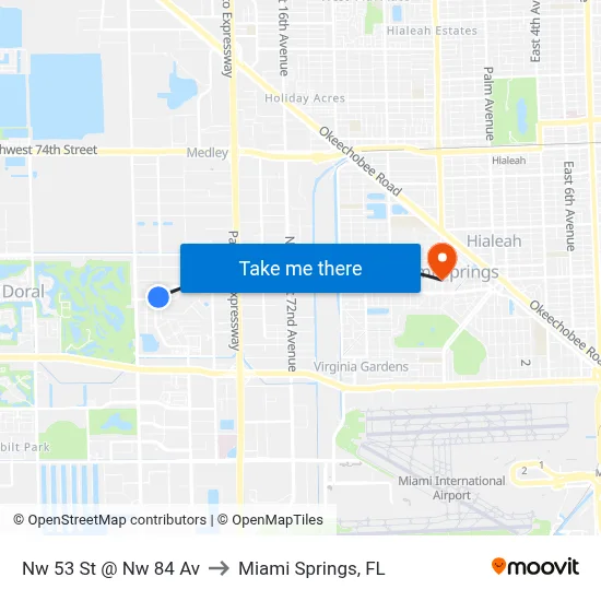 Nw 53 St @ Nw 84 Av to Miami Springs, FL map