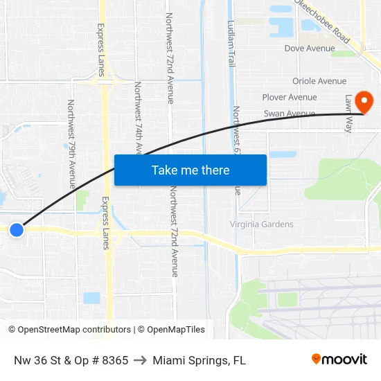 Nw 36 St & Op # 8365 to Miami Springs, FL map