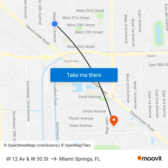 W 12 Av & W 30 St to Miami Springs, FL map