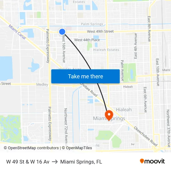 W 49 St & W 16 Av to Miami Springs, FL map