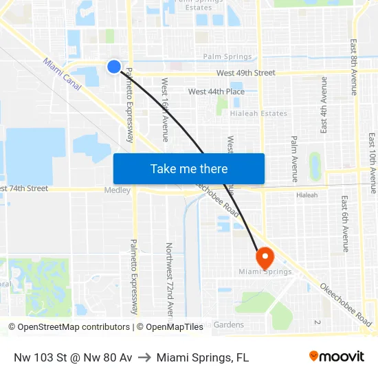 Nw 103 St @ Nw 80 Av to Miami Springs, FL map