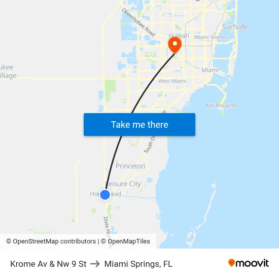 Krome Av & Nw 9 St to Miami Springs, FL map