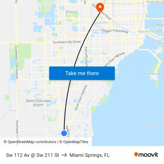 Sw 112 Av @ Sw 211 St to Miami Springs, FL map