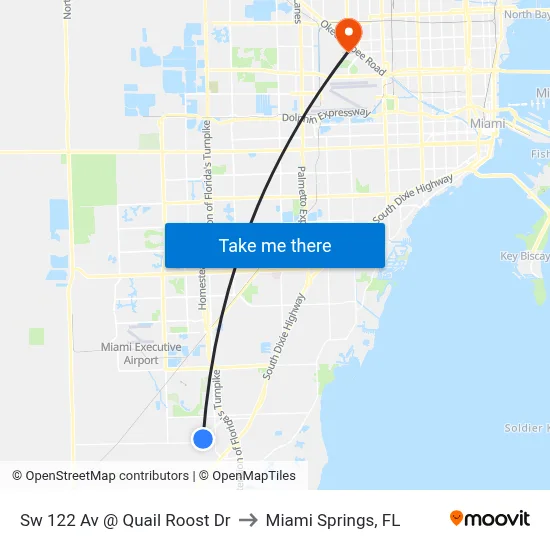 Sw 122 Av @ Quail Roost Dr to Miami Springs, FL map