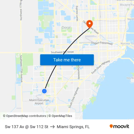 Sw 137 Av @ Sw 112 St to Miami Springs, FL map