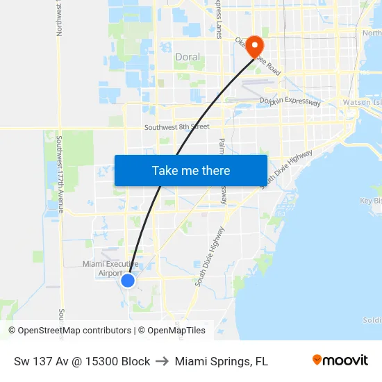 Sw 137 Av @ 15300 Block to Miami Springs, FL map