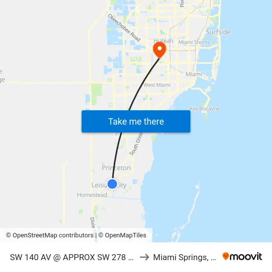 Sw 140 Av @ Approx Sw 278 St to Miami Springs, FL map