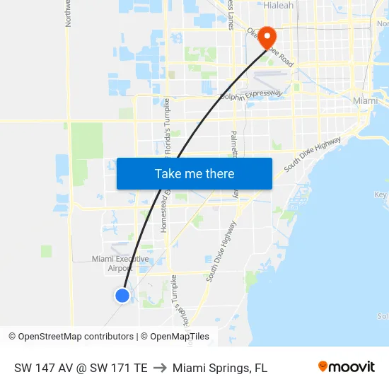 Sw 147 Av @ Sw 171 Te to Miami Springs, FL map