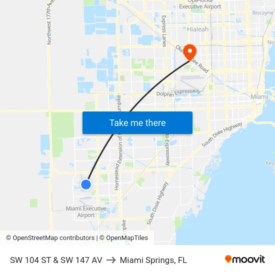 Sw 104 St & Sw 147 Av to Miami Springs, FL map