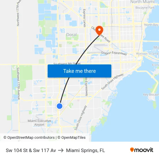 Sw 104 St & Sw 117 Av to Miami Springs, FL map