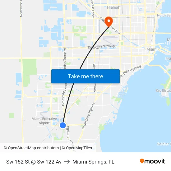 Sw 152 St @ Sw 122 Av to Miami Springs, FL map