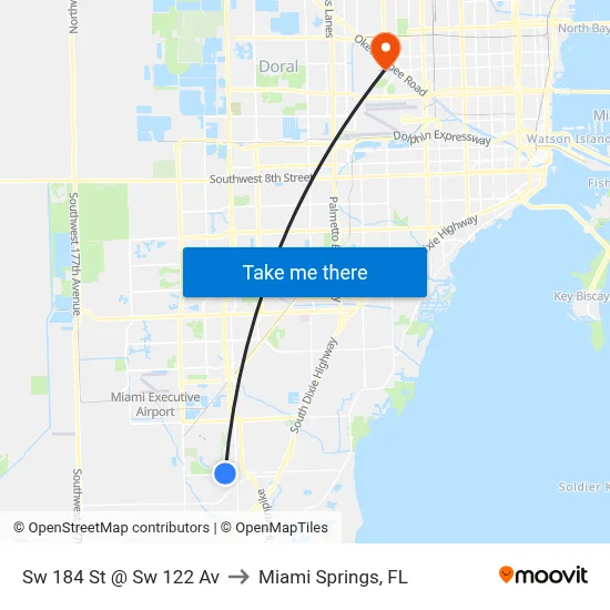 Sw 184 St @ Sw 122 Av to Miami Springs, FL map