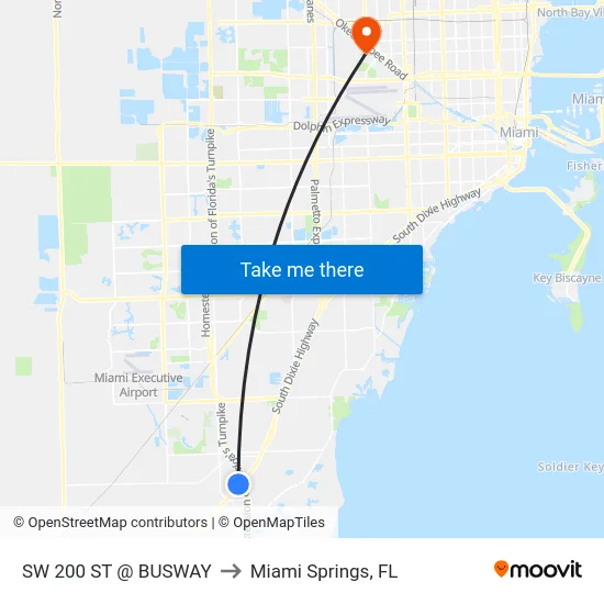 Sw 200 St @ Busway to Miami Springs, FL map