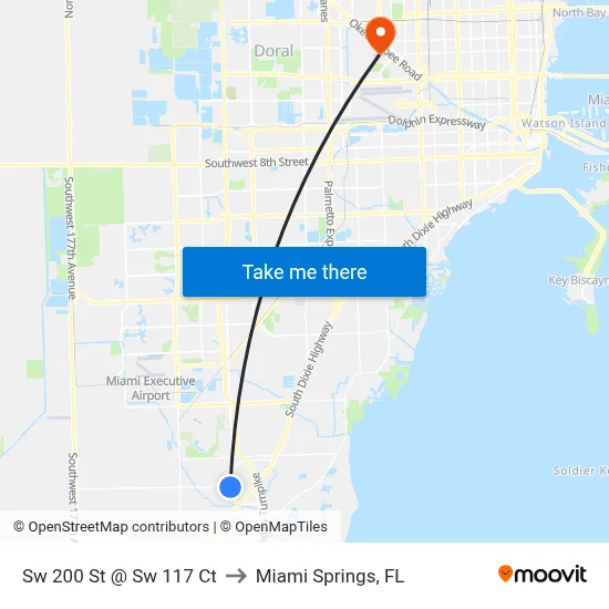 Sw 200 St @ Sw 117 Ct to Miami Springs, FL map
