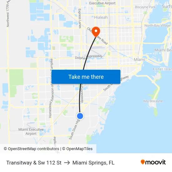 Transitway & Sw 112 St to Miami Springs, FL map