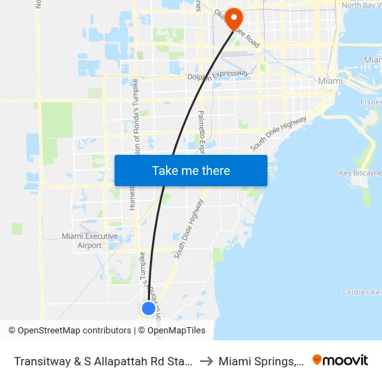 Transitway & S Allapattah Rd Station to Miami Springs, FL map