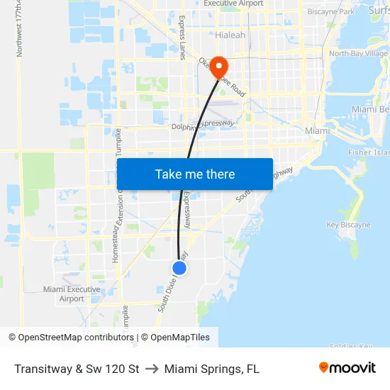 Transitway & Sw 120 St to Miami Springs, FL map