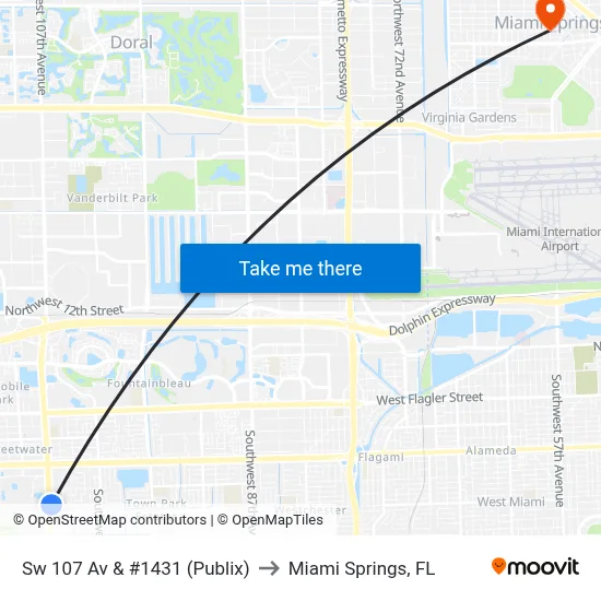 Sw 107 Av & #1431 (Publix) to Miami Springs, FL map