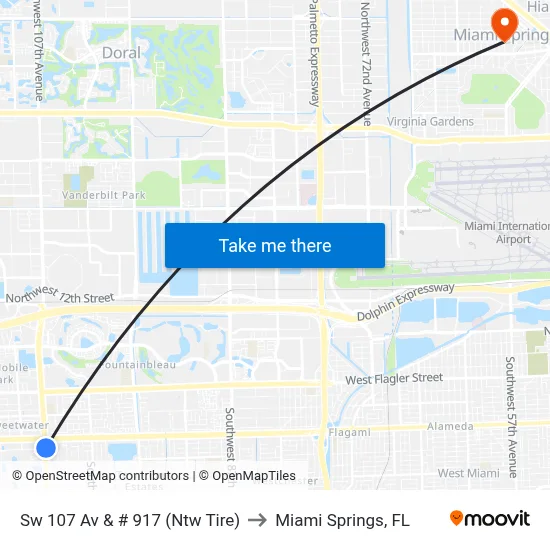 Sw 107 Av & # 917 (Ntw Tire) to Miami Springs, FL map