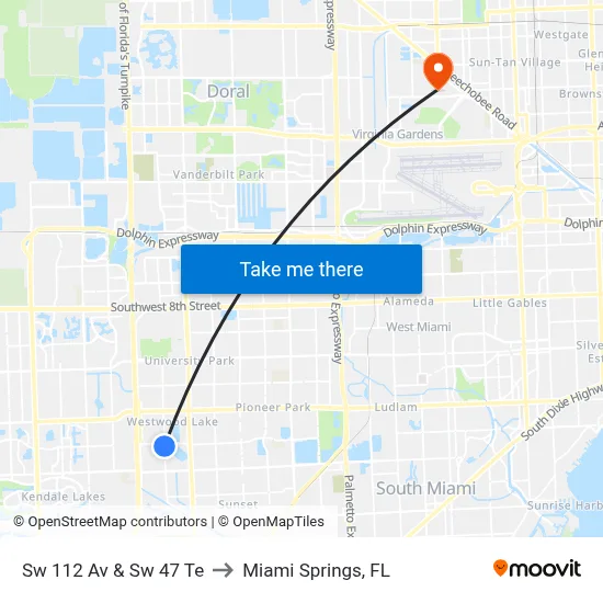 Sw 112 Av & Sw 47 Te to Miami Springs, FL map