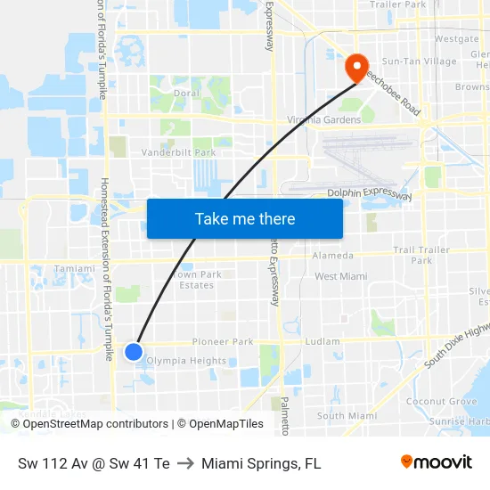 Sw 112 Av @ Sw 41 Te to Miami Springs, FL map