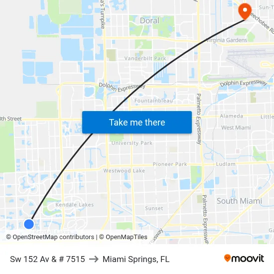 Sw 152 Av & # 7515 to Miami Springs, FL map