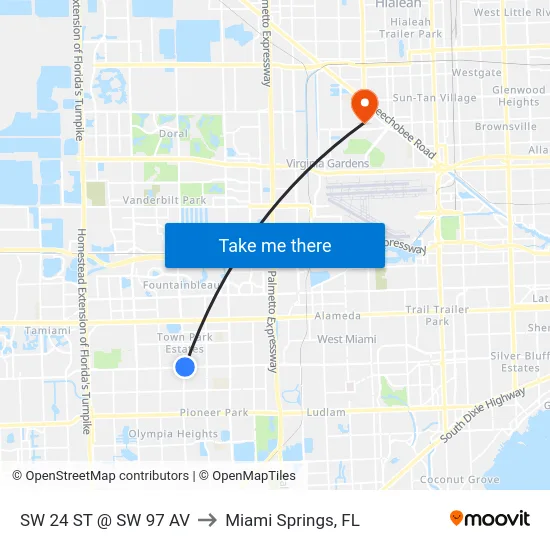 Sw 24 St @ Sw 97 Av to Miami Springs, FL map