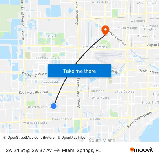 Sw 24 St @ Sw 97 Av to Miami Springs, FL map