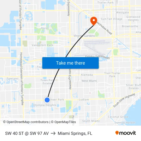 Sw 40 St @ Sw 97 Av to Miami Springs, FL map