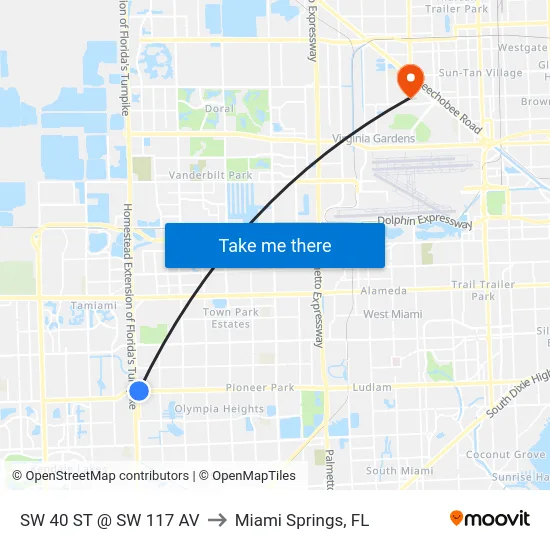Sw 40 St @ Sw 117 Av to Miami Springs, FL map
