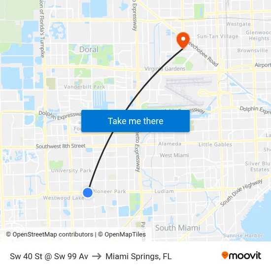 Sw 40 St @ Sw 99 Av to Miami Springs, FL map