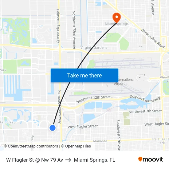 W Flagler St @ Nw 79 Av to Miami Springs, FL map