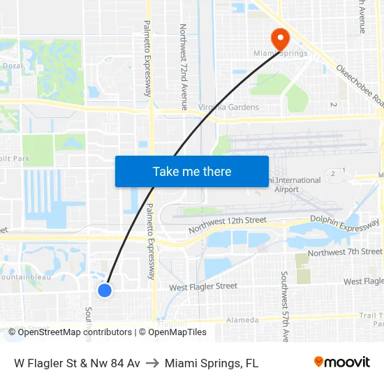W Flagler St & Nw 84 Av to Miami Springs, FL map