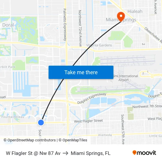 W Flagler St @ Nw 87 Av to Miami Springs, FL map