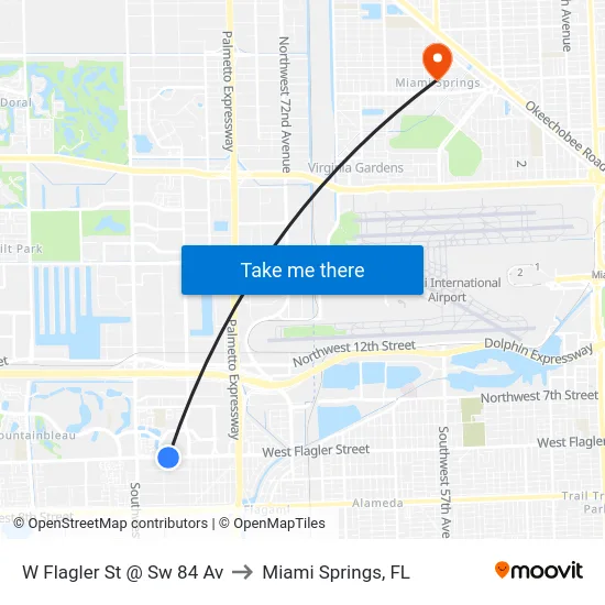 W Flagler St @ Sw 84 Av to Miami Springs, FL map