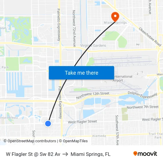 W Flagler St @ Sw 82 Av to Miami Springs, FL map