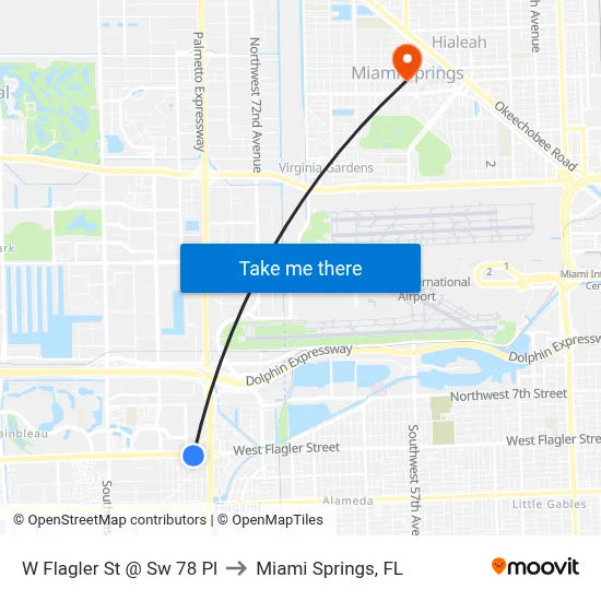 W Flagler St @ Sw 78 Pl to Miami Springs, FL map