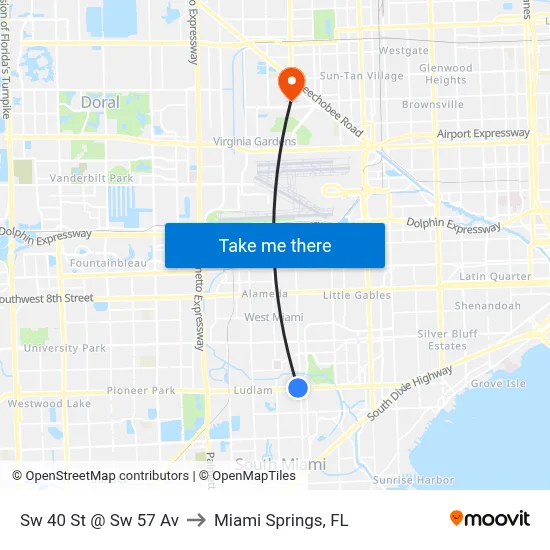 Sw 40 St @ Sw 57 Av to Miami Springs, FL map